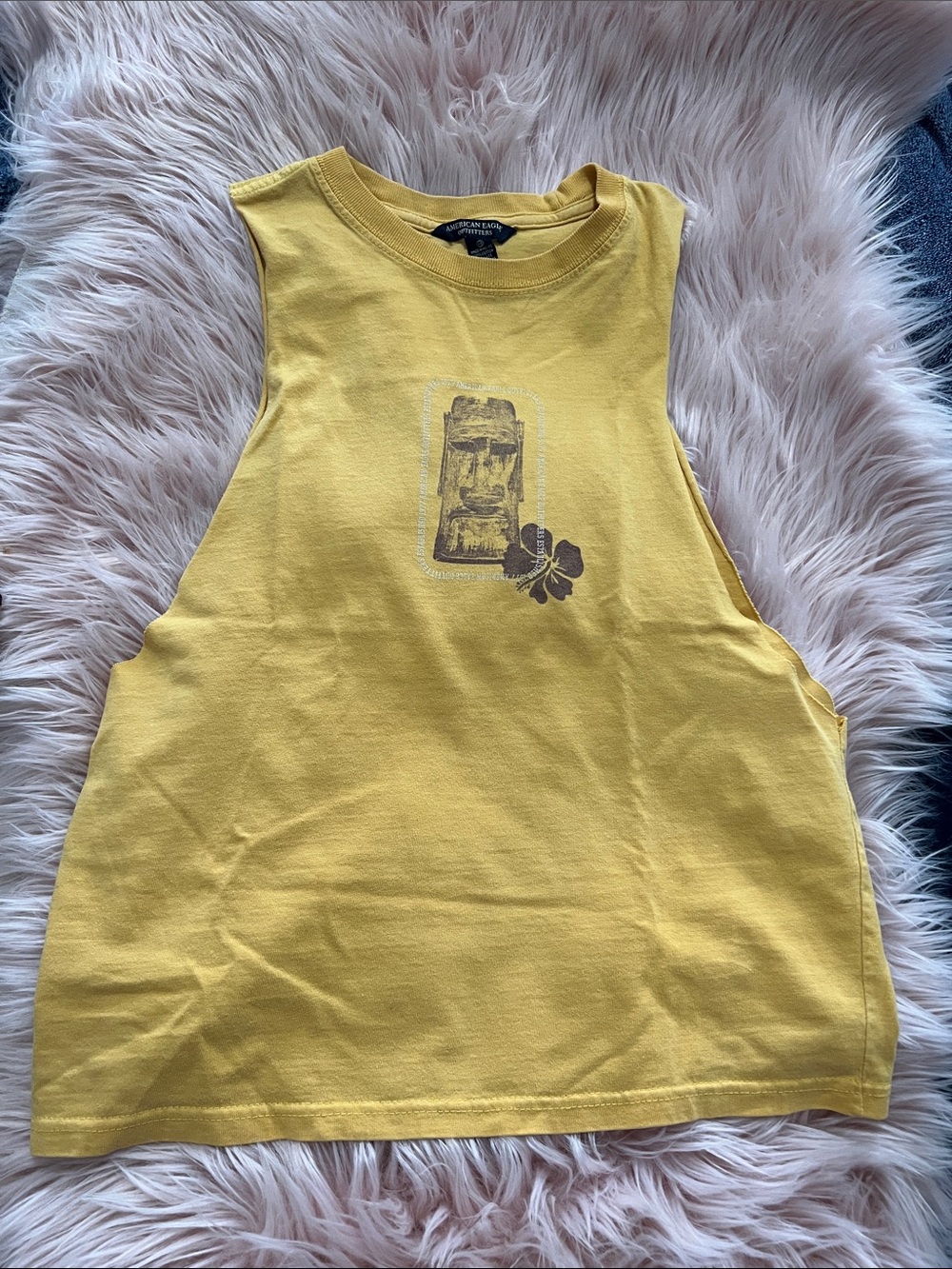 American Eagle Yellow Graphic cut off Muscle Tank